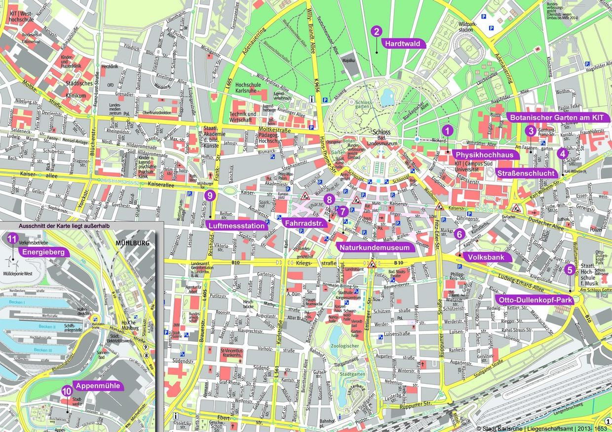 Stadt Karlsruhe, Liegenschaftsamt, Ingrid Bouché Klimastandpunkt Übersichtskarte
